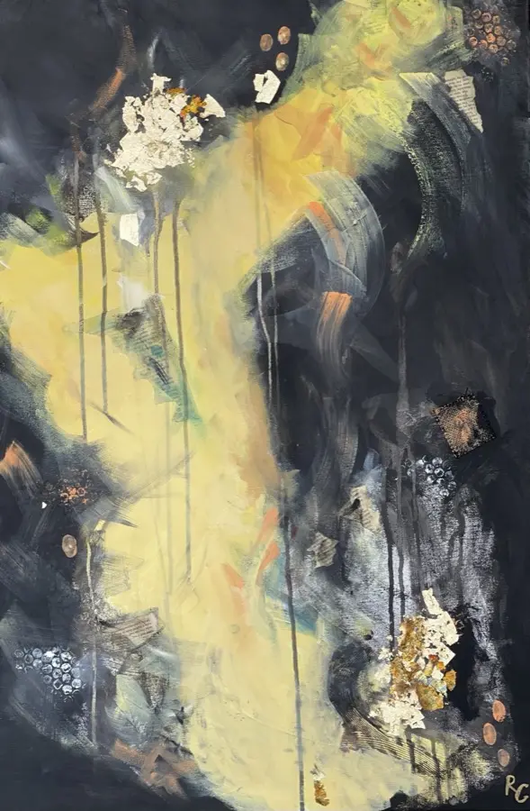 Freedom is Gold — original Mixed Media painting by Radka Gicheva, 60 W x 90 H x 2 D cm