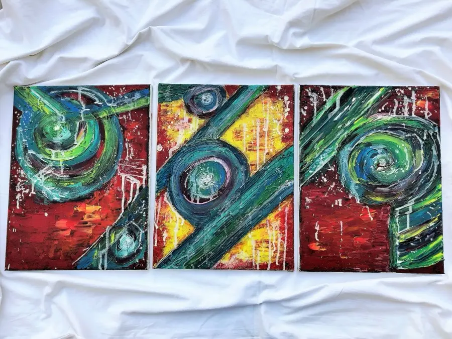 From My Heart Tryptich — abstract painting for office