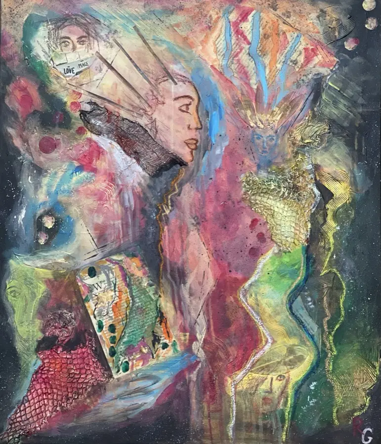 Mysterious Faces N2 — original Mixed Media painting by Radka Gicheva, 70 W x 60 H x 3 D cm